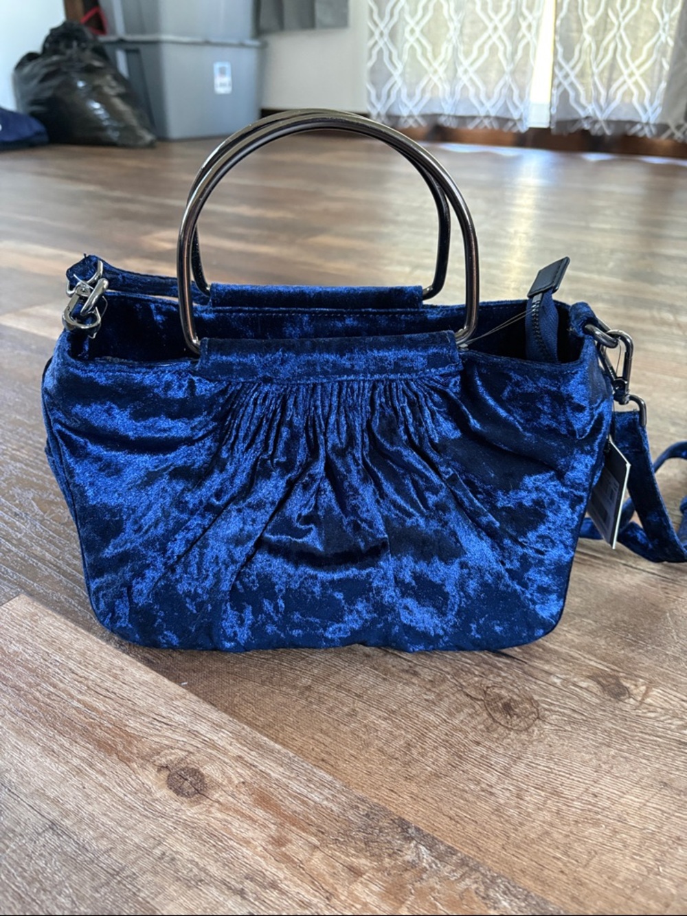 Velvet Top-Handle Satchel in Deep Blue